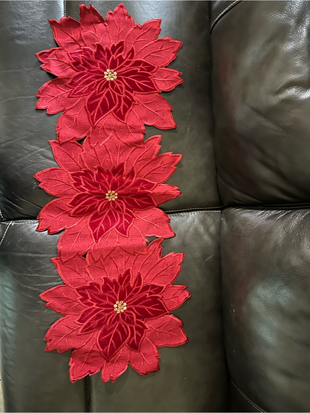 Festive Red Poinsettia Table Runner - Holiday Decor